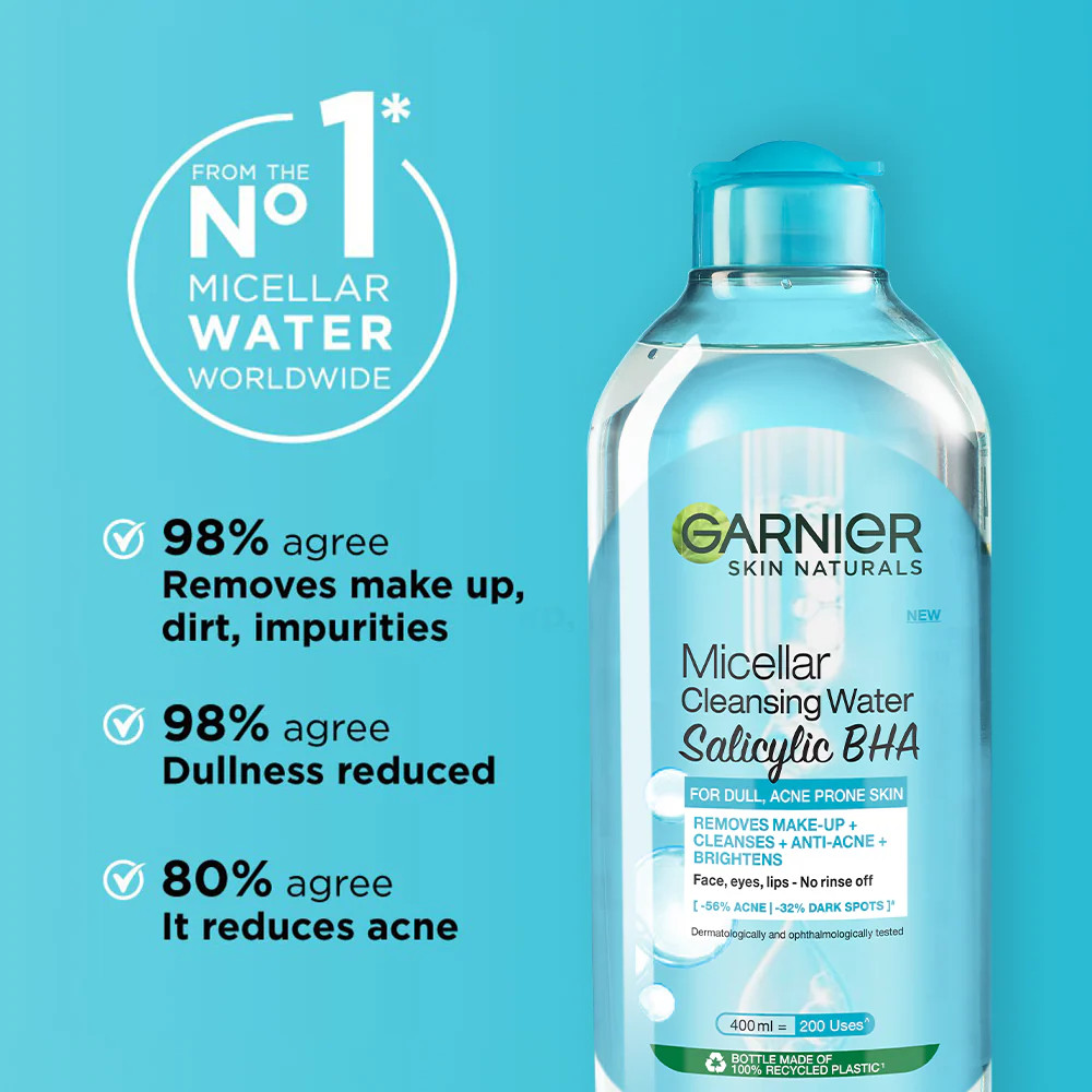 Garnier Salicylic + BHA Micellar Cleansing Water for Acne Prone Skin - 125Ml