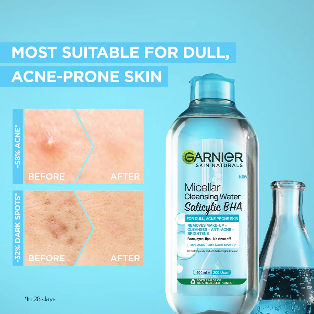 Garnier Salicylic + BHA Micellar Cleansing Water for Acne Prone Skin - 125Ml