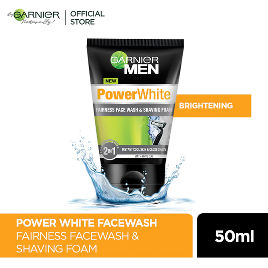 Garnier Men Power White 2 In 1 Fairness Face Wash Shaving Foam 50Ml