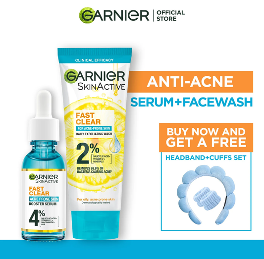 Garnier Anti-Acne Serum + Facewash with Free Headbands + Cuffs Set