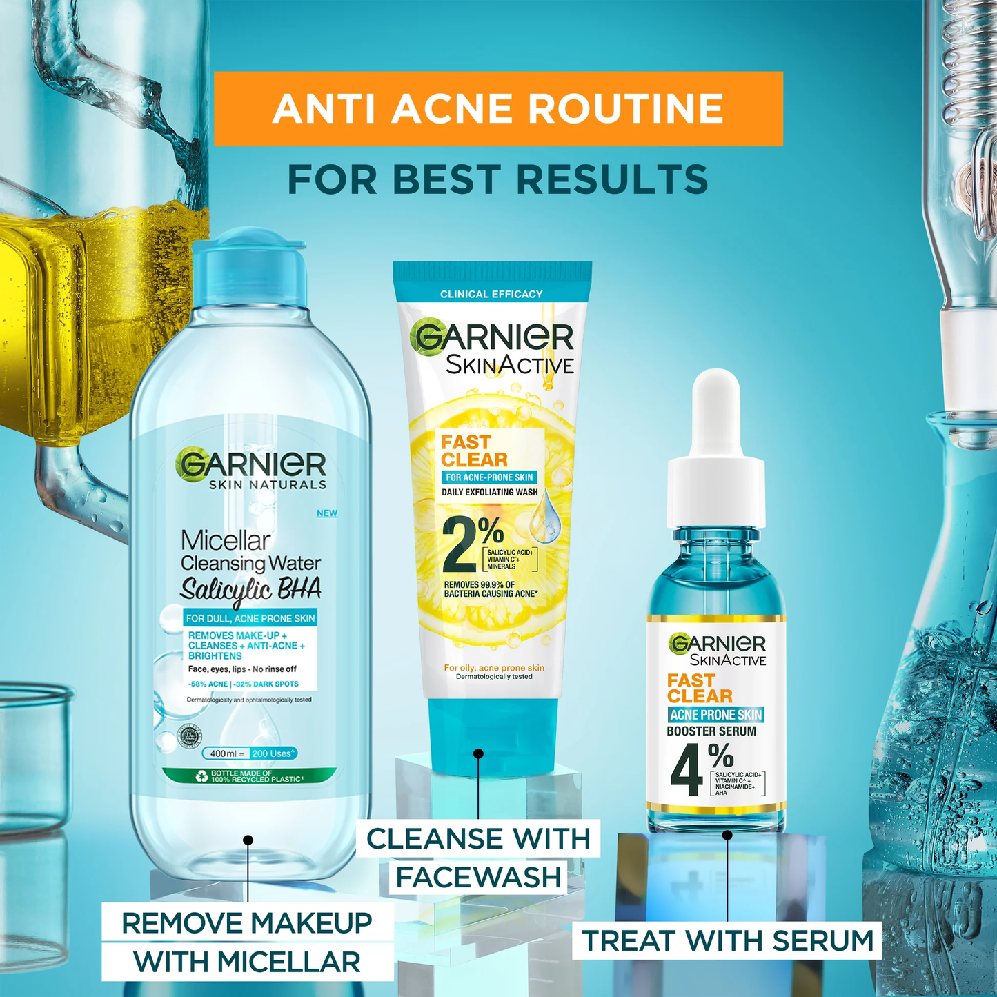 Garnier Salicylic + BHA Micellar Cleansing Water for Acne Prone Skin - 125Ml