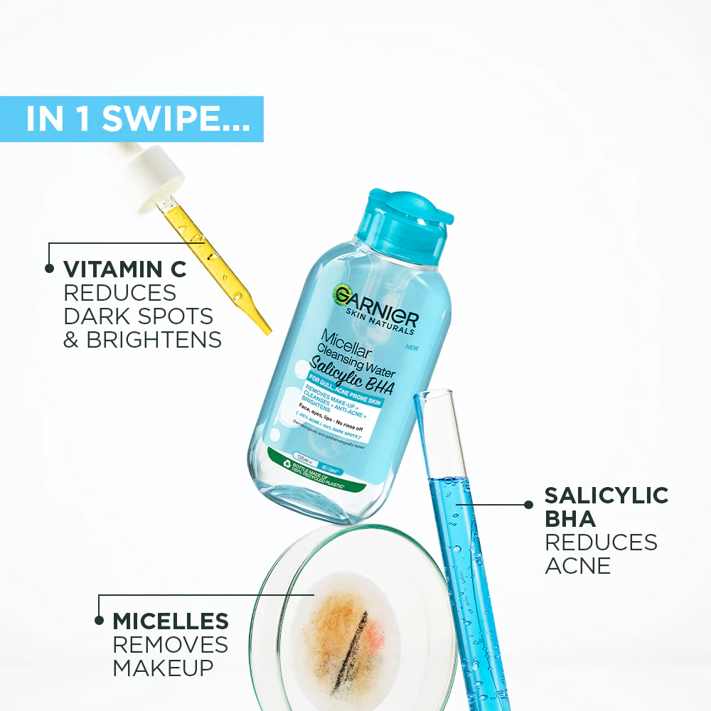 Garnier Salicylic + BHA Micellar Cleansing Water for Acne Prone Skin - 125Ml