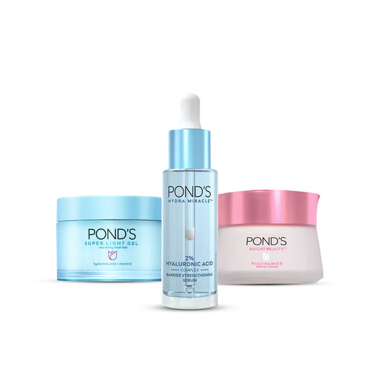 Bundle - POND's Hydra Miracle Barrier Strengthening Serum - 15ml + POND'S Super Light Gel - 50G + Ponds Bright Beauty Day Cream - 50G