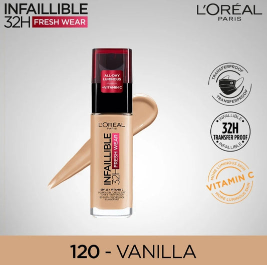 L'Oreal Paris Infallible 24H Fresh Wear Breathable Liquid Foundation - 120 Vanilla