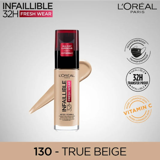 L'Oreal Paris Infallible 24H Fresh Wear Breathable Liquid Foundation - 130 True Beige